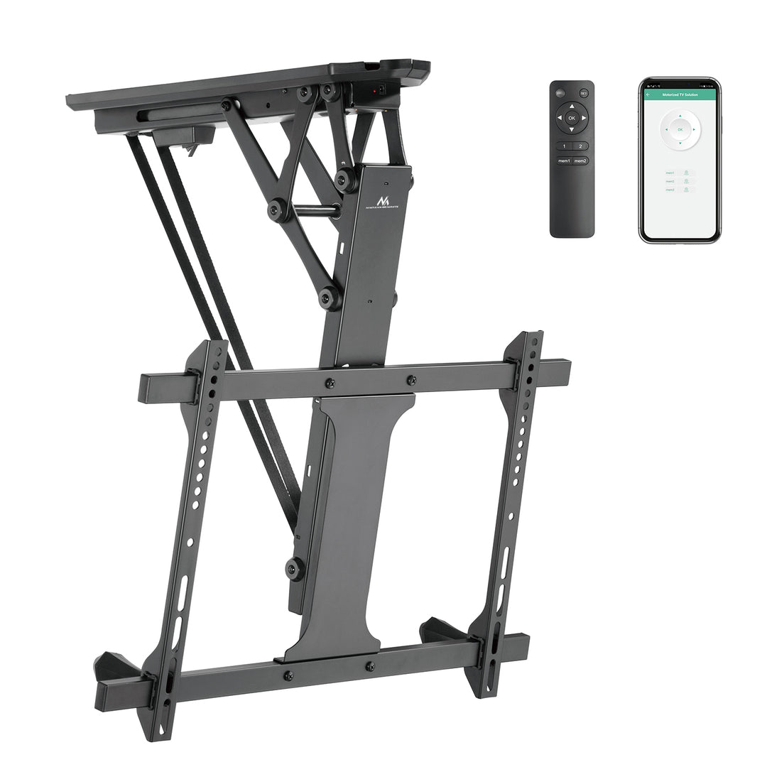 Maclean MC-880T - Suporte de TV elétrico inclinável (32-70") com controlo por aplicação, para tetos inclinados, inclui comando, até 35 kg, VESA 600 x 400 cm