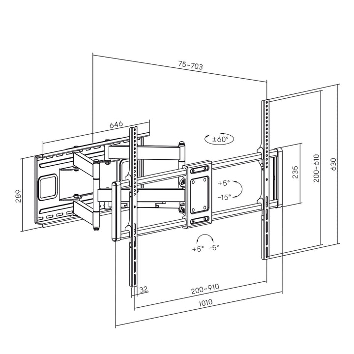 Suporte TV Maclean MC-482 Económico, VESA 900x600 máx., 60-120", 120 kg, Preto