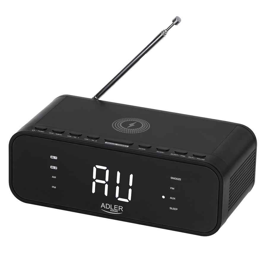 Adler AD 1192B Radio Despertador FM con Cargador Inalámbrico, Bluetooth