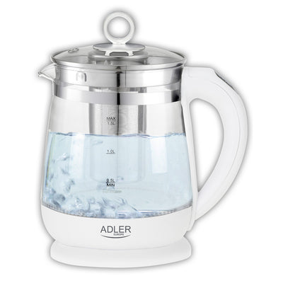 Hervidor de vidrio de 1,5 L con cafetera y control de temperatura Adler AD 1299