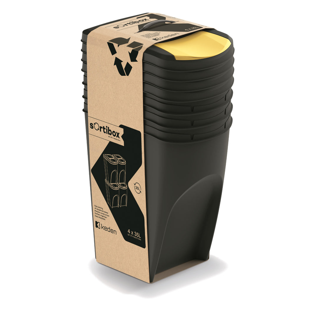 Contentor de reciclagem Keden Sortibox 4x35L preto