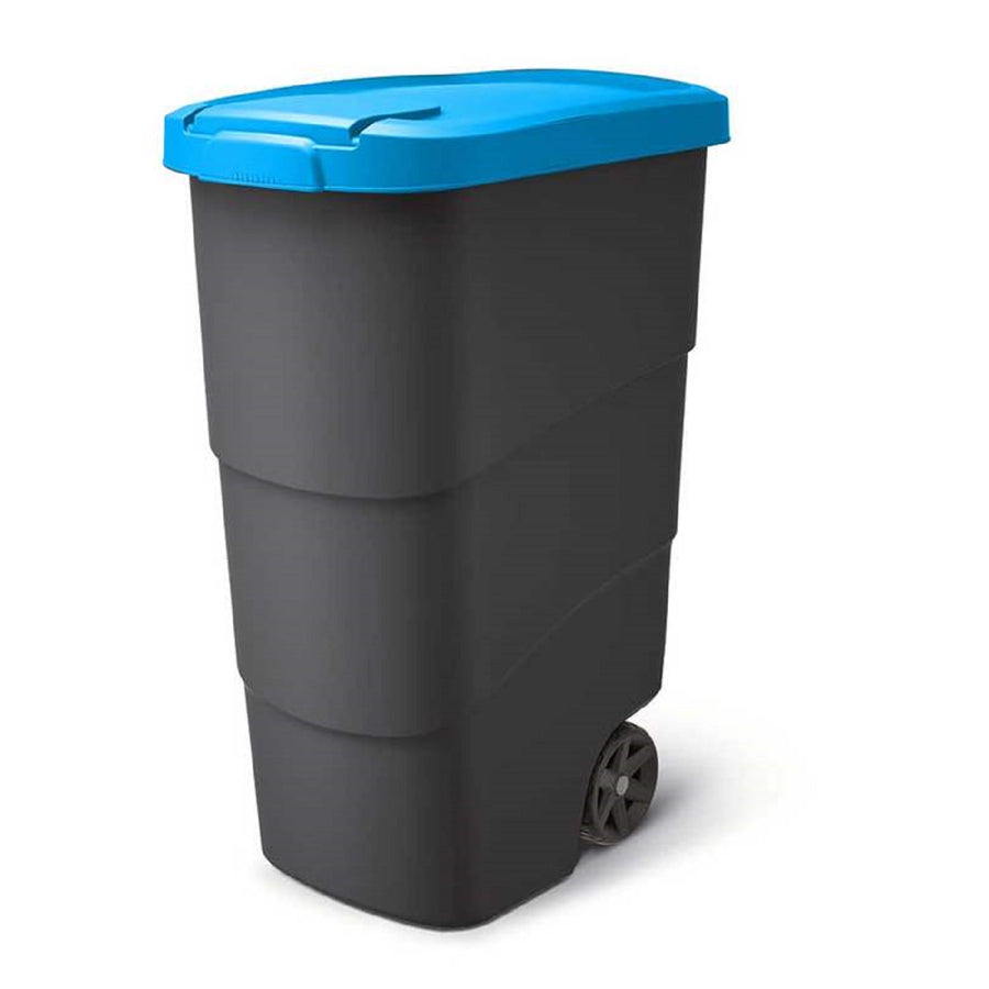 Lixeira Prosperplast Wheeler 90L com rodas e tampa Lixeira grande Lixeira universal de plástico azul