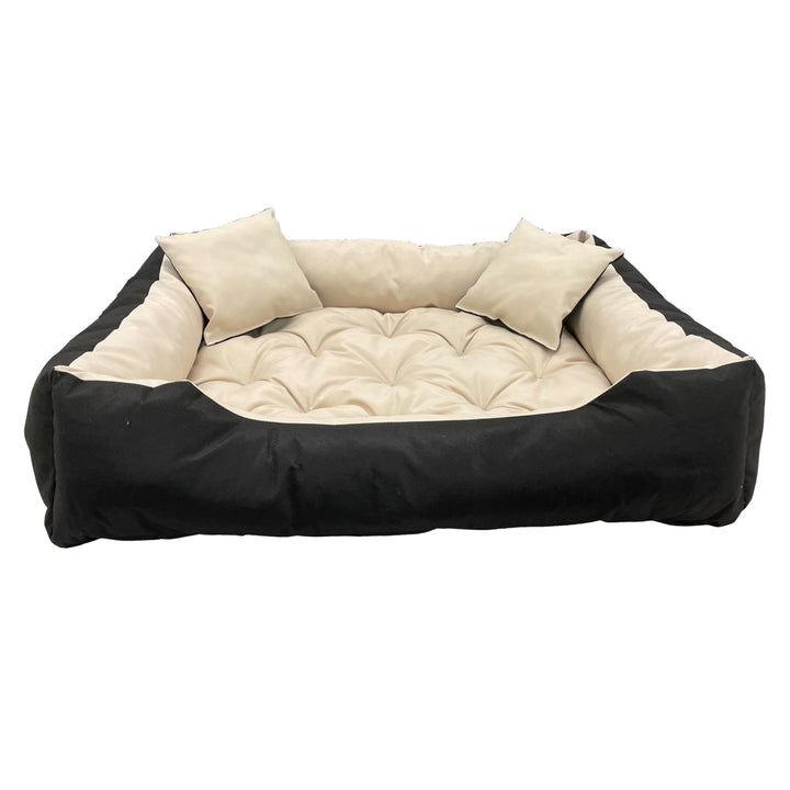 Cama para cães e gatos Ecco com almofada bege e preta, nylon impermeável, lavável para animais de estimação, material impermeável, tamanho interior: 40x30 / tamanho exterior: 55x45 cm, preto