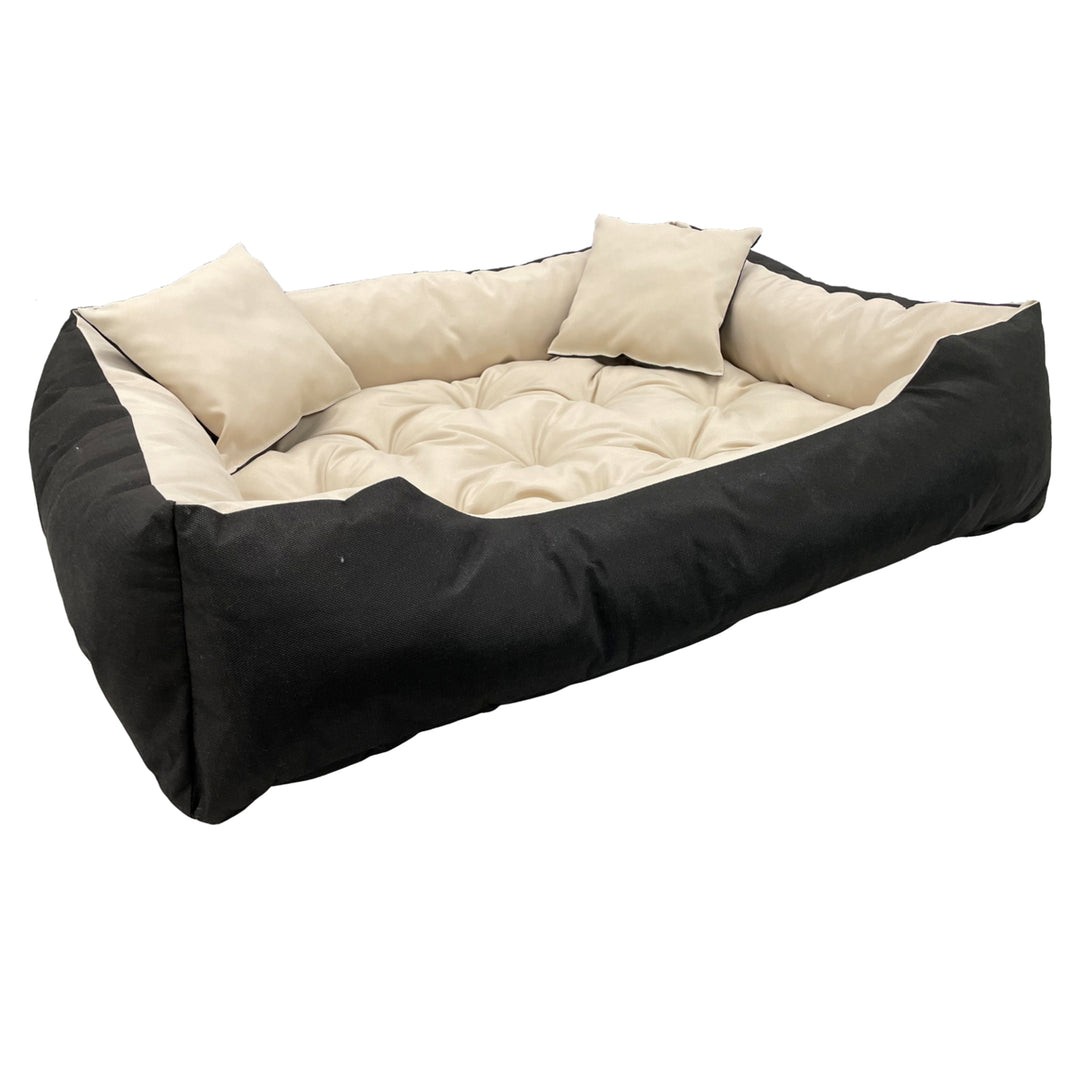 Cama para cães e gatos Ecco com almofada bege e preta, nylon impermeável, lavável para animais de estimação, material impermeável, tamanho interior: 40x30 / tamanho exterior: 55x45 cm, preto