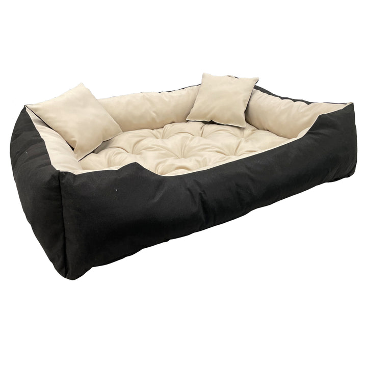 Cama para cães e gatos Ecco com almofada bege e preta, nylon impermeável, lavável para animais de estimação, material impermeável, tamanho interior: 40x30 / tamanho exterior: 55x45 cm, preto