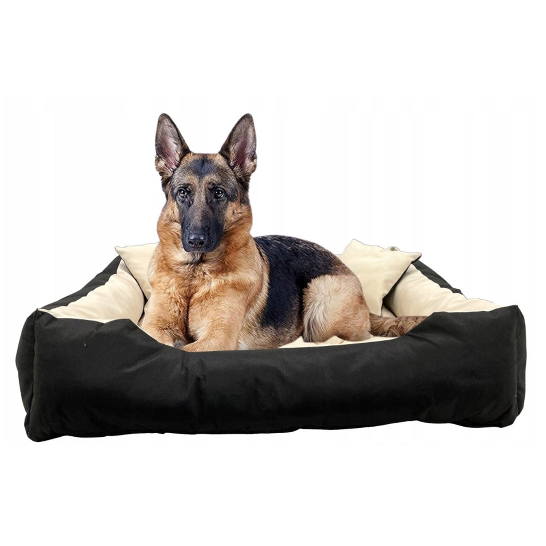 Cama para cães e gatos Ecco com almofada bege e preta, nylon impermeável, lavável para animais de estimação, material impermeável, tamanho interior: 40x30 / tamanho exterior: 55x45 cm, preto