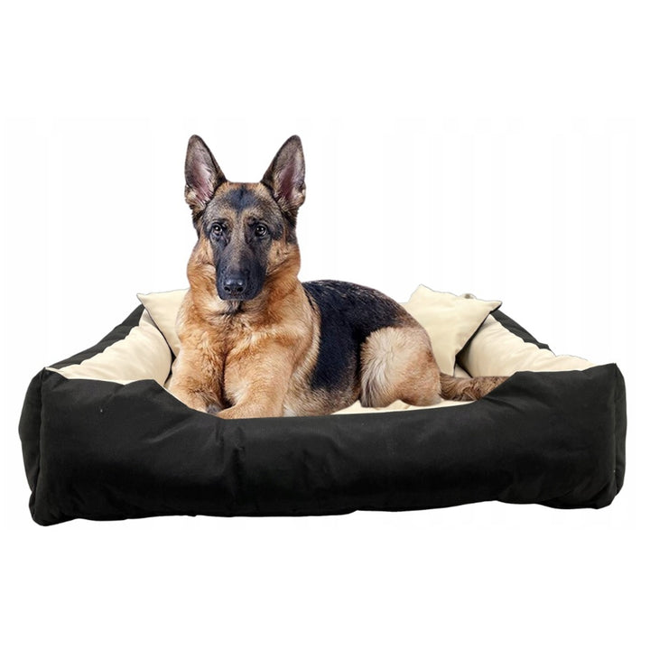 Cama para cães e gatos Ecco com almofada bege e preta, nylon impermeável, lavável para animais de estimação, material impermeável, tamanho interior: 40x30 / tamanho exterior: 55x45 cm, preto