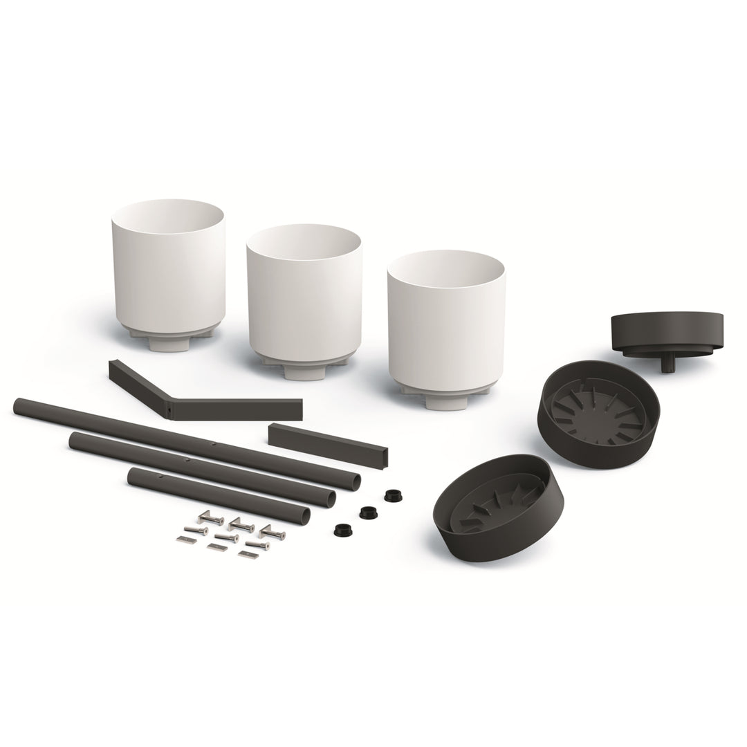 Prosperplast Bloomie Stand Vaso de flores de três pernas com 3 vasos 54cm x 49 x 80,5cm Estrutura de metal branco