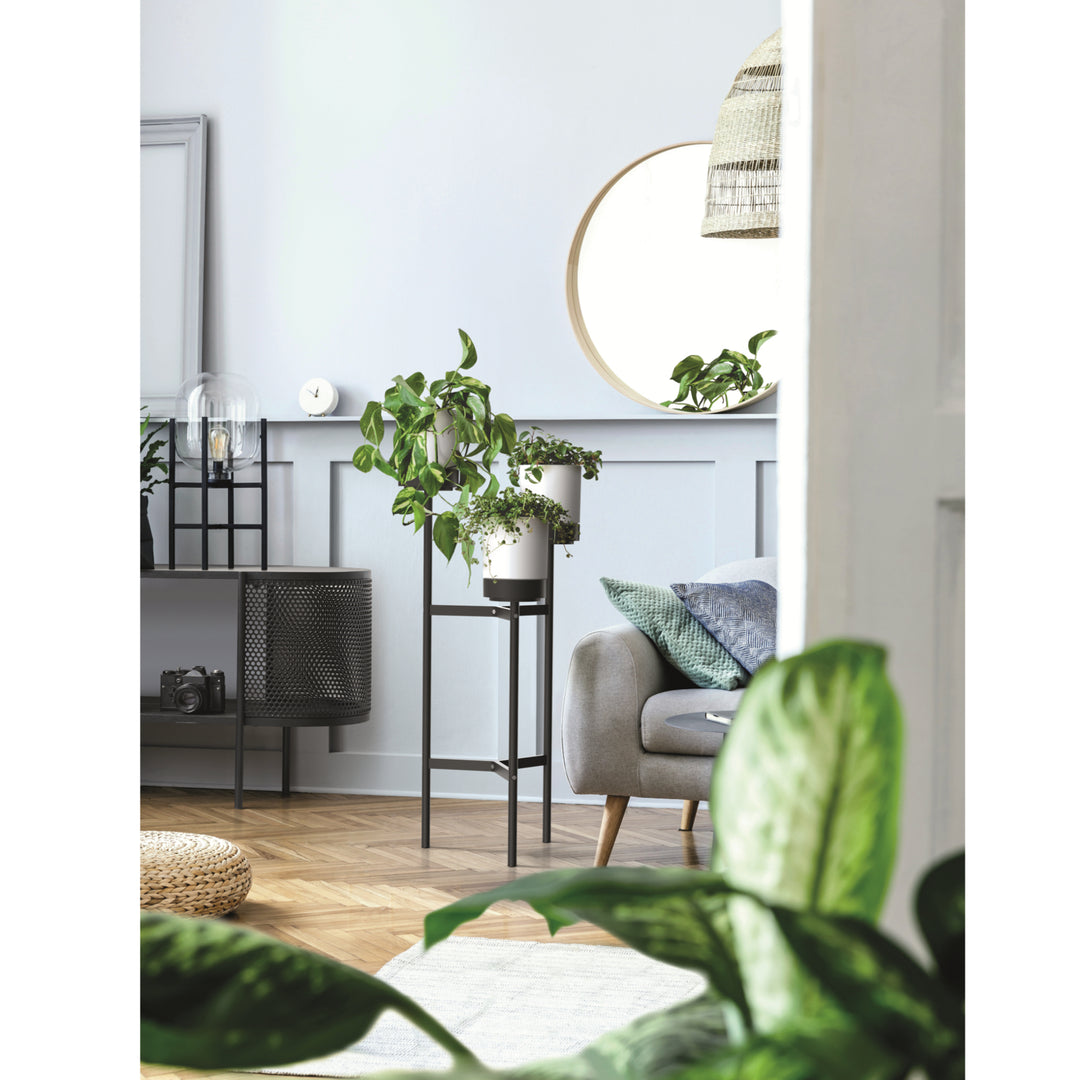 Prosperplast Bloomie Stand Vaso de flores de três pernas com 3 vasos 54cm x 49 x 80,5cm Estrutura de metal branco