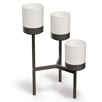 Prosperplast Bloomie Stand Vaso de flores de três pernas com 3 vasos 54cm x 49 x 80,5cm Estrutura de metal branco
