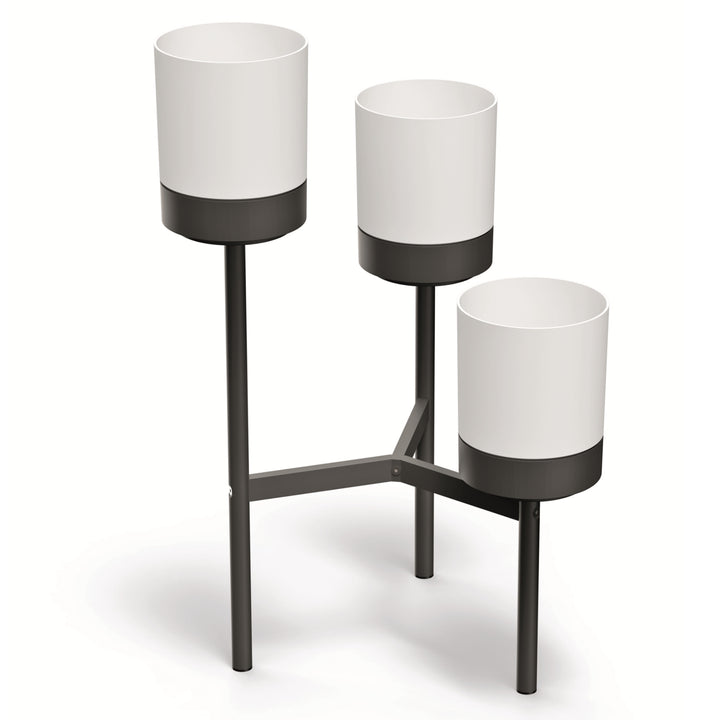Prosperplast Bloomie Stand Vaso de flores de três pernas com 3 vasos 54cm x 49 x 80,5cm Estrutura de metal branco
