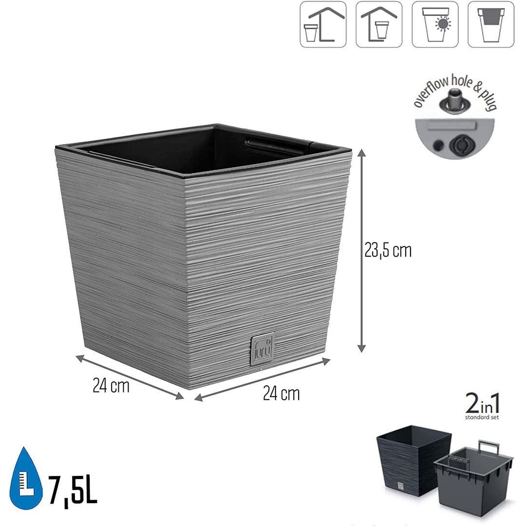Prosperplast Furu Vaso baixo quadrado com inserção DFS240-422U - cor concreto (cinza)