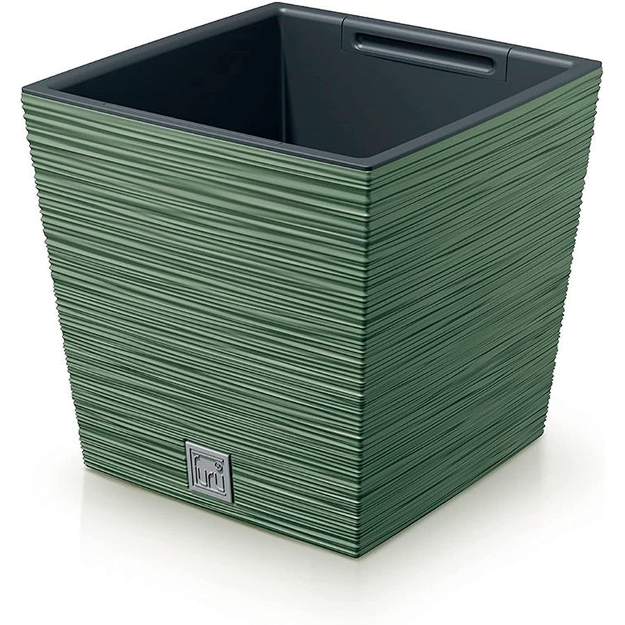 Plantadora quadrada baixa Prosperplast Furu com inserção DFS240-5615C - cor verde terra