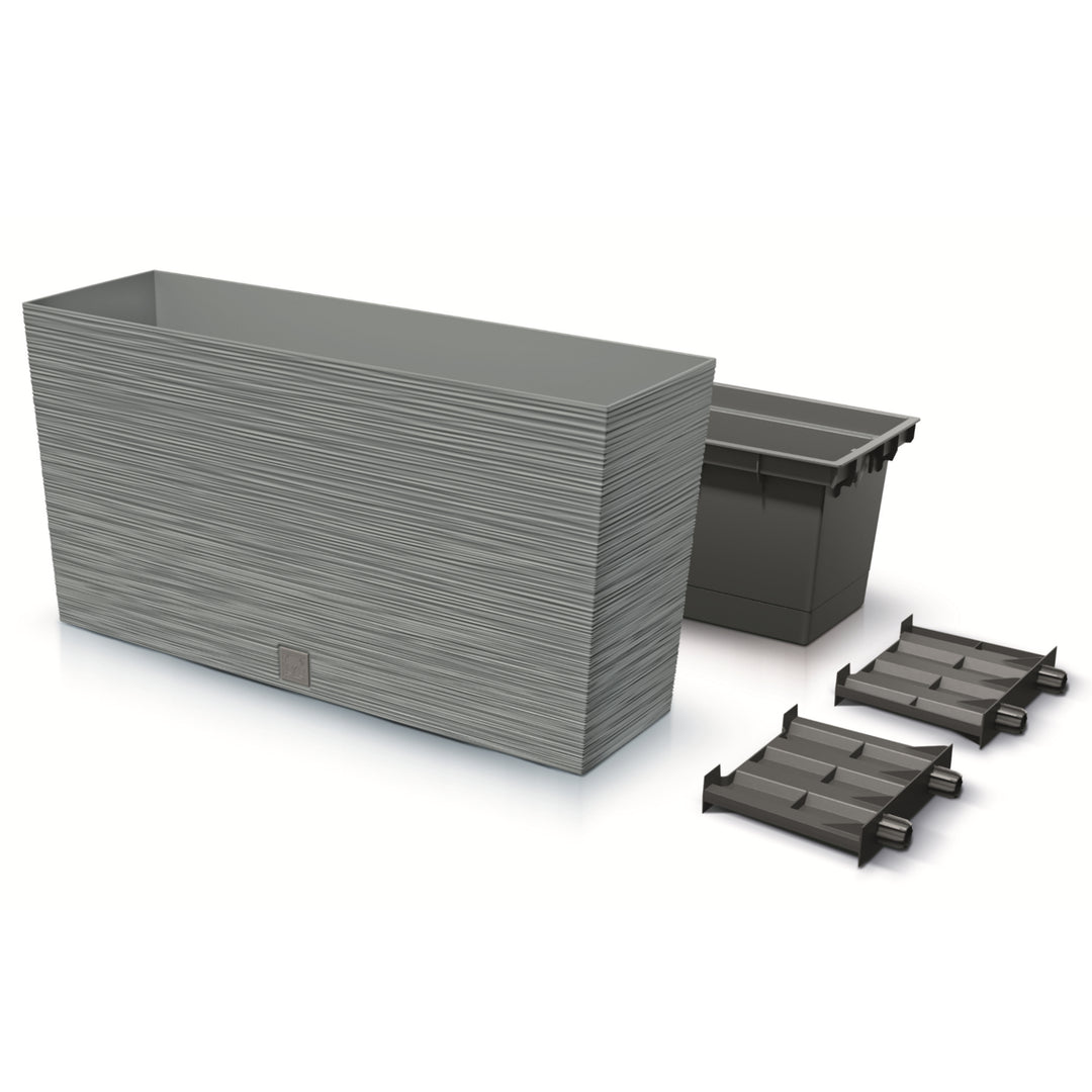 Prosperplast Furu Case Meia Floreira com Vaso Floreira com Vaso para Plantas de Interior e Exterior Plástico Resistente Retangular 77x23,5x40,6cm (Concreto)