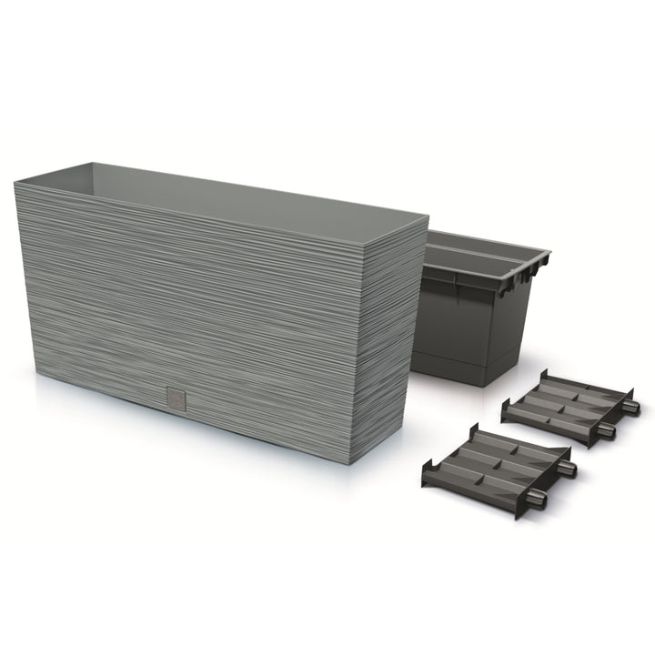 Prosperplast Furu Case Meia Floreira com Vaso Floreira com Vaso para Plantas de Interior e Exterior Plástico Resistente Retangular 77x23,5x40,6cm (Concreto)