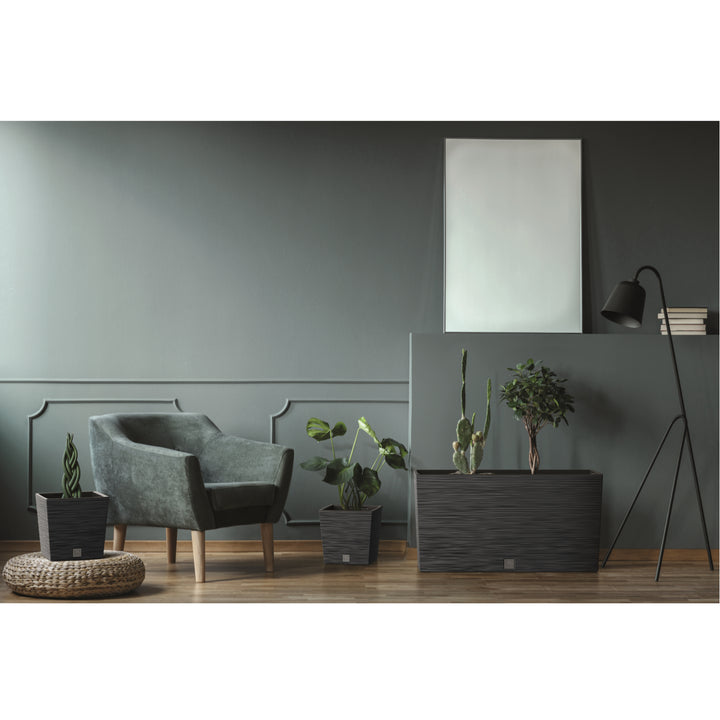 Prosperplast Furu Case Meia Floreira com Vaso Floreira com Vaso para Plantas de Interior e Exterior Plástico Resistente Retangular 77x23,5x40,6cm (Antracite)