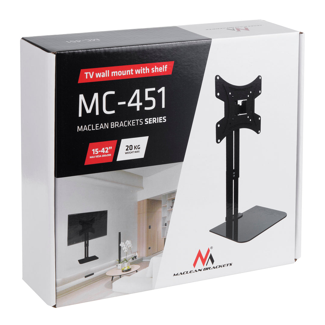 Soporte de pared para TV con estante Maclean, máx. 20 kg, máx. VESA 200x200, para TV de 15-42", MC-451