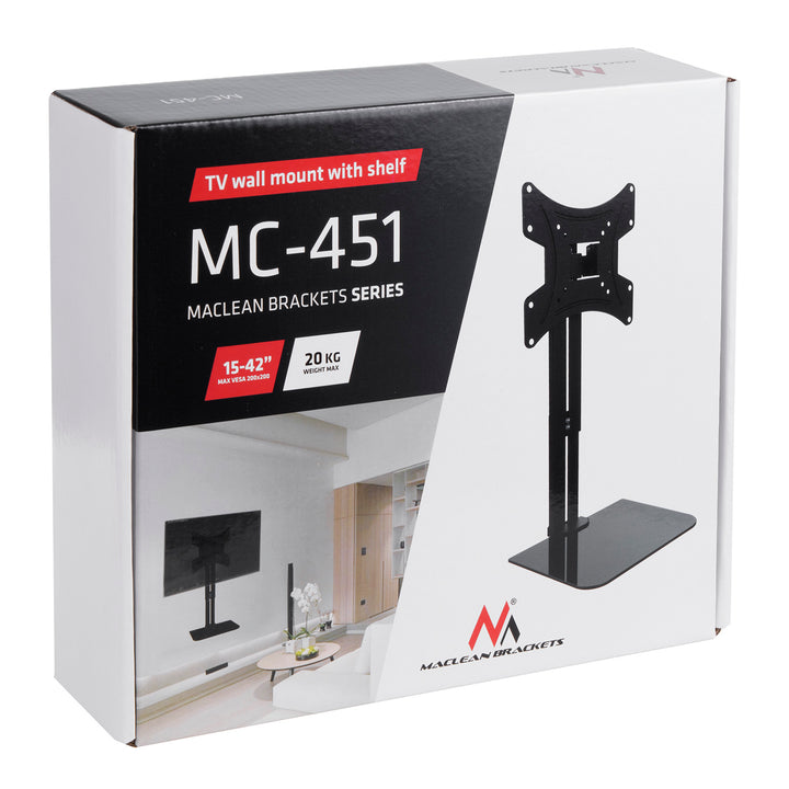 Soporte de pared para TV con estante Maclean, máx. 20 kg, máx. VESA 200x200, para TV de 15-42", MC-451