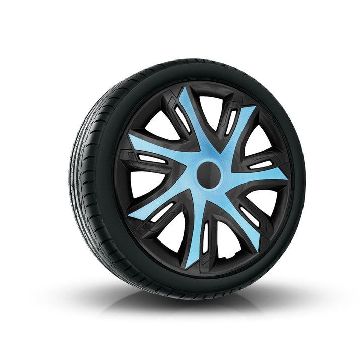 Tapacubos NRM N-Power para Llantas de Acero Embellecedores de Rueda Bicolor Juego de 4 para Vehículo KFZ Plástico ABS (Azur/negro, 14")