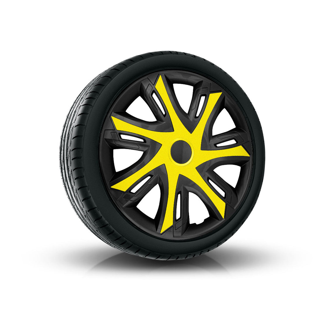 Tapacubos NRM N-Power para Llantas de Acero Embellecedores de Rueda Bicolor Juego de 4 para Vehículo KFZ Plástico ABS (Amarillo/negro, 14")