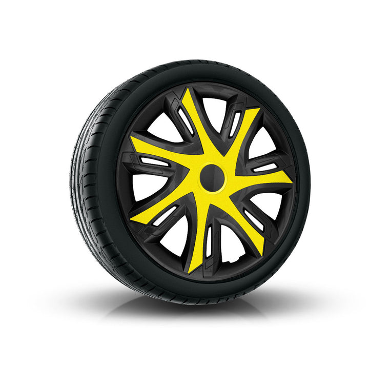 Tapacubos NRM N-Power para Llantas de Acero Embellecedores de Rueda Bicolor Juego de 4 para Vehículo KFZ Plástico ABS (Amarillo/negro, 14")