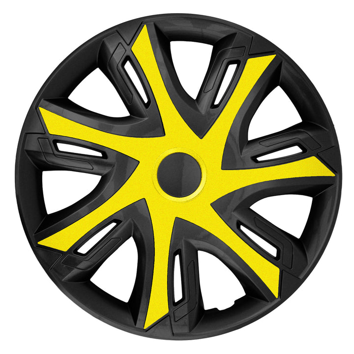 Tapacubos NRM N-Power para Llantas de Acero Embellecedores de Rueda Bicolor Juego de 4 para Vehículo KFZ Plástico ABS (Amarillo/negro, 14")