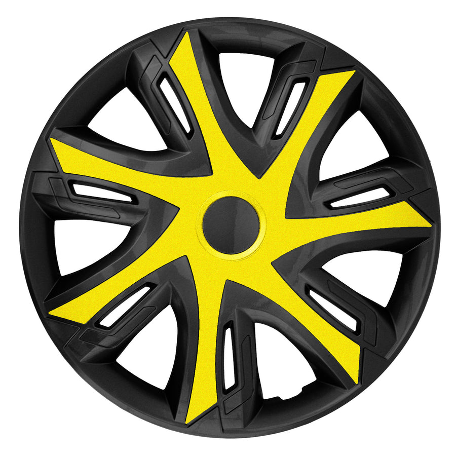 Tapacubos NRM N-Power para Llantas de Acero Embellecedores de Rueda Bicolor Juego de 4 para Vehículo KFZ Plástico ABS (Amarillo/negro, 14")