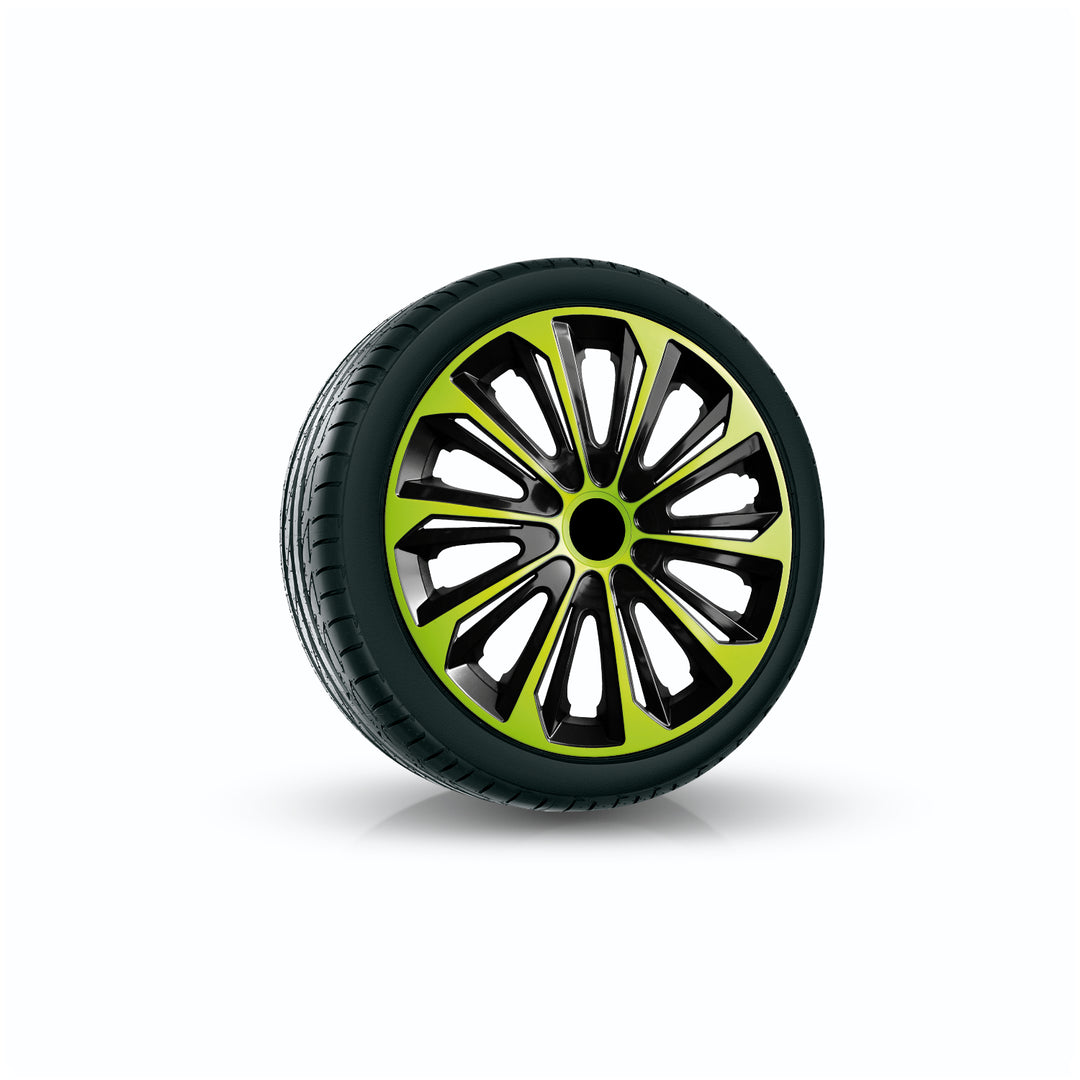NRM STRONG DUO Tapacubos para Llantas de Acero Embellecedores de Rueda de Dos Tonos Juego de 4 para Vehículo KFZ Plástico ABS  (Verde/Negro 14")