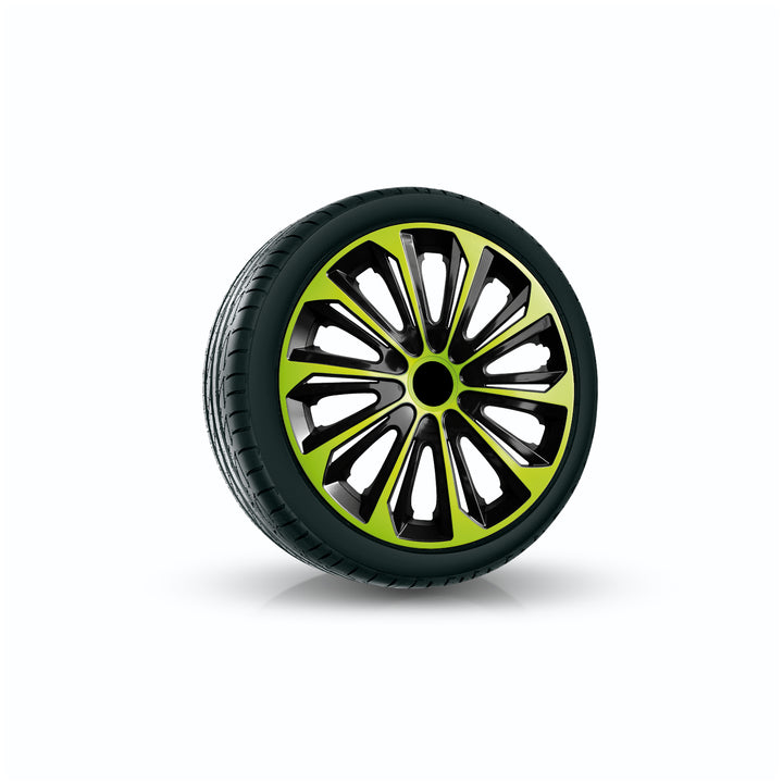 NRM STRONG DUO Tapacubos para Llantas de Acero Embellecedores de Rueda de Dos Tonos Juego de 4 para Vehículo KFZ Plástico ABS (Verde/Negro, 16")