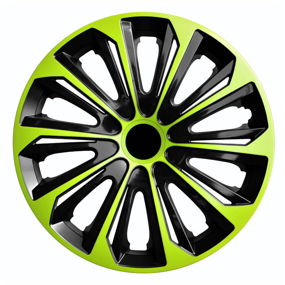 NRM STRONG DUO Tapacubos para Llantas de Acero Embellecedores de Rueda de Dos Tonos Juego de 4 para Vehículo KFZ Plástico ABS (Verde/Negro, 16")
