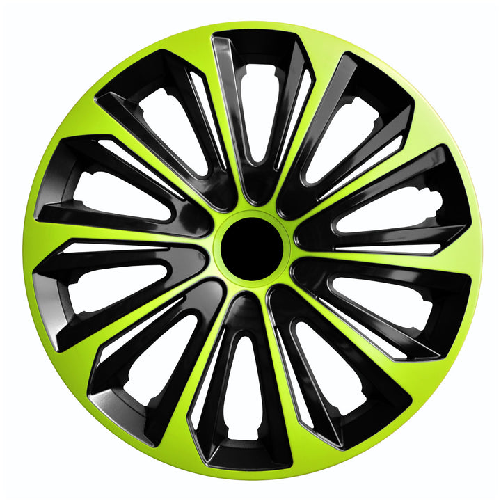 NRM STRONG DUO Tapacubos para Llantas de Acero Embellecedores de Rueda de Dos Tonos Juego de 4 para Vehículo KFZ Plástico ABS (Verde/Negro, 16")