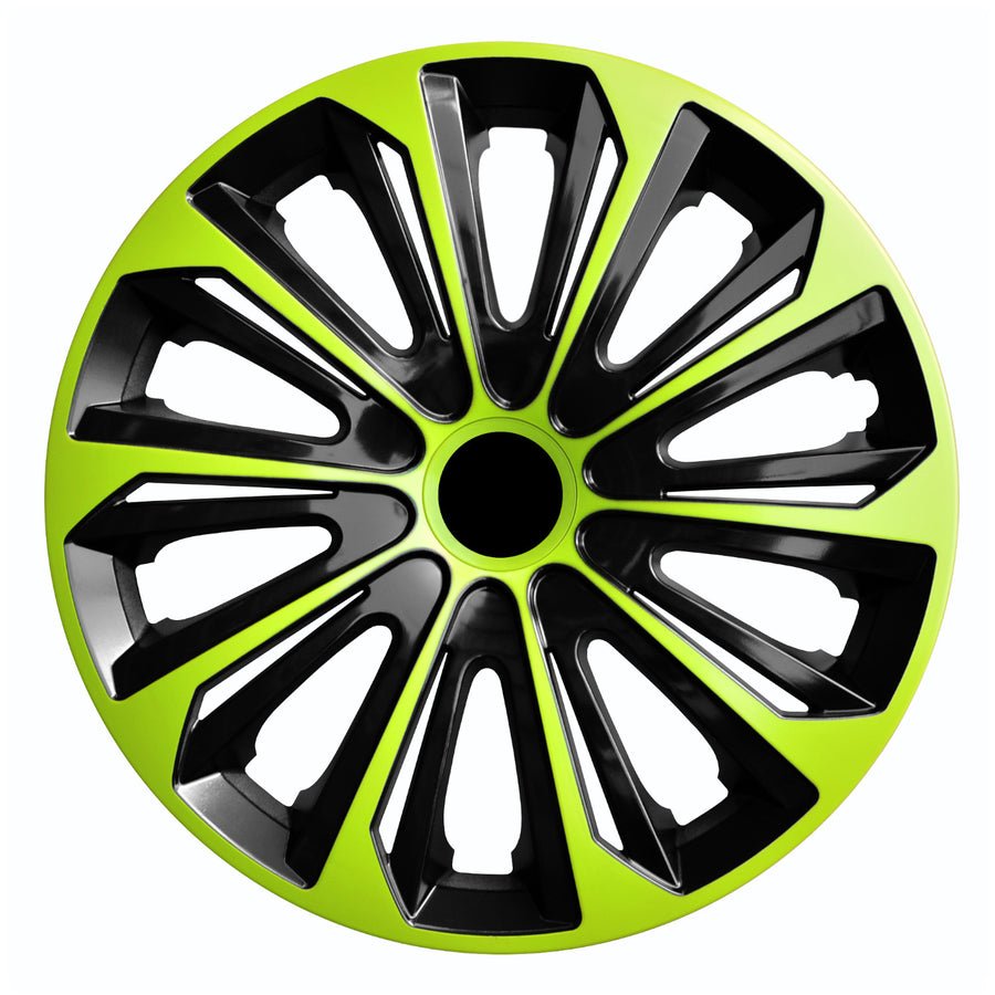 NRM STRONG DUO Tapacubos para Llantas de Acero Embellecedores de Rueda de Dos Tonos Juego de 4 para Vehículo KFZ Plástico ABS (Verde/Negro, 16")