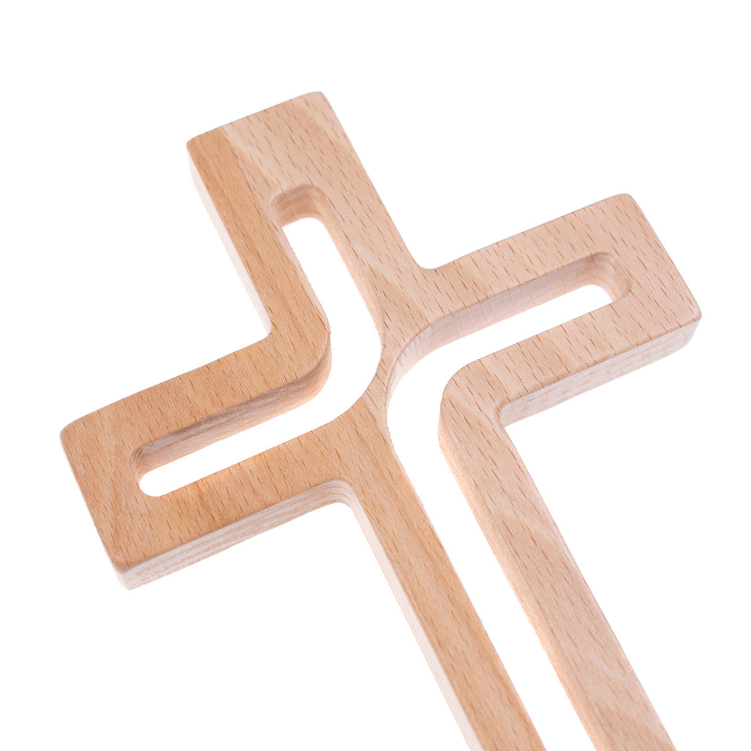 Luda Studio Cruz suspensa de madeira Cruz moderna cruz de parede (natural, 18x12x1,5 cm)