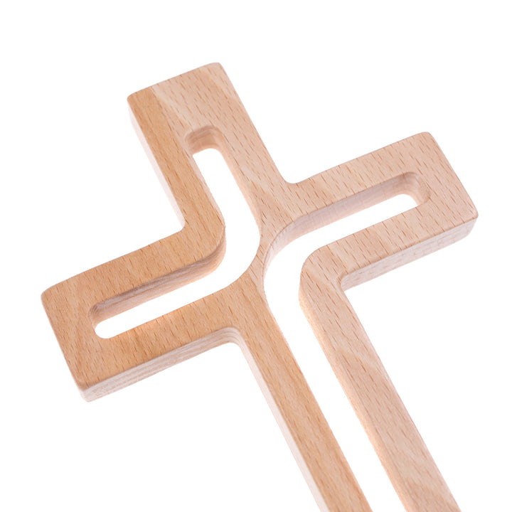 Luda Studio Cruz suspensa de madeira Cruz moderna cruz de parede (natural, 18x12x1,5 cm)