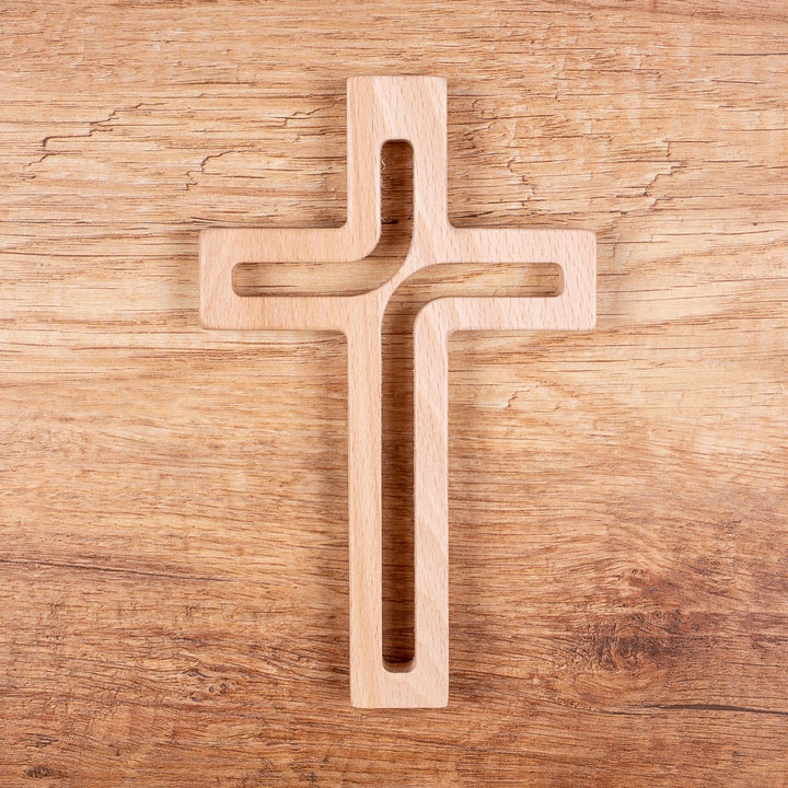 Luda Studio Cruz suspensa de madeira Cruz moderna cruz de parede (natural, 18x12x1,5 cm)