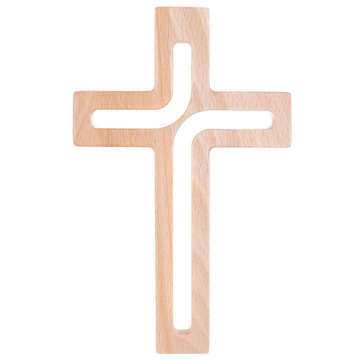 Luda Studio Cruz suspensa de madeira Cruz moderna cruz de parede (natural, 18x12x1,5 cm)
