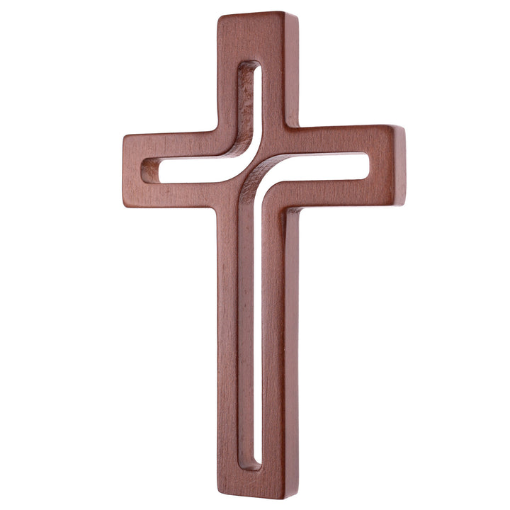Luda Studio Cruz suspensa de madeira Cruz moderna de parede (marrom, 18x12x1,5 cm)