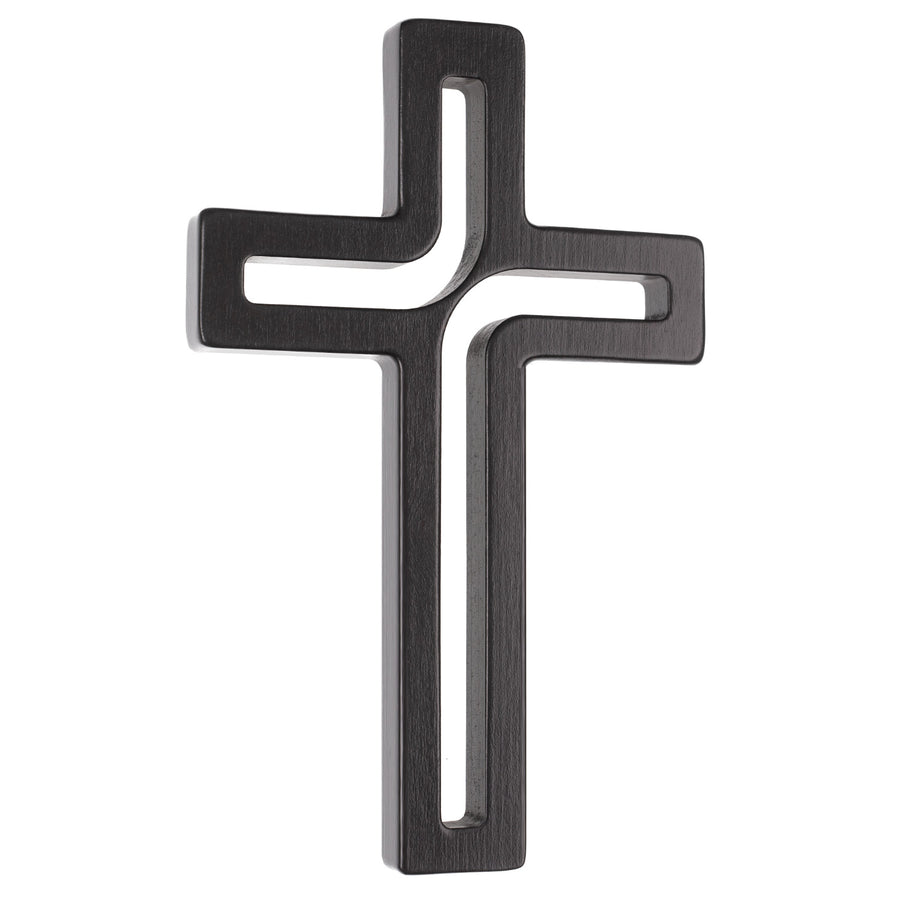 Cruz suspensa moderna em madeira preta 18x12x1,5 cm