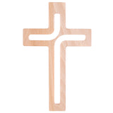 LUDA STUDIO Cruz moderna de madeira suspensa cruz de parede natural 25x16x1,6 cm