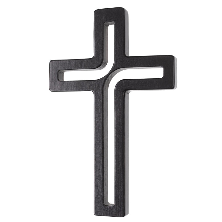 Cruz suspensa moderna em madeira preta 25x16x1,6 cm