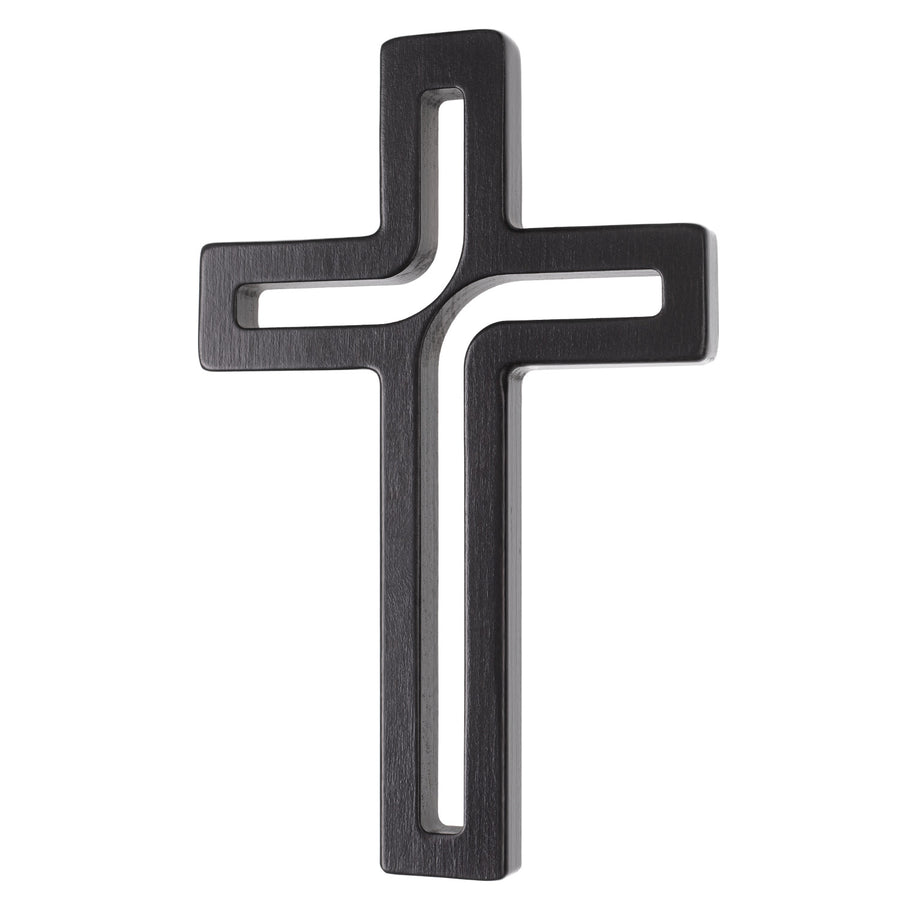 Cruz suspensa de madeira moderna preta 30x18x1,8 cm