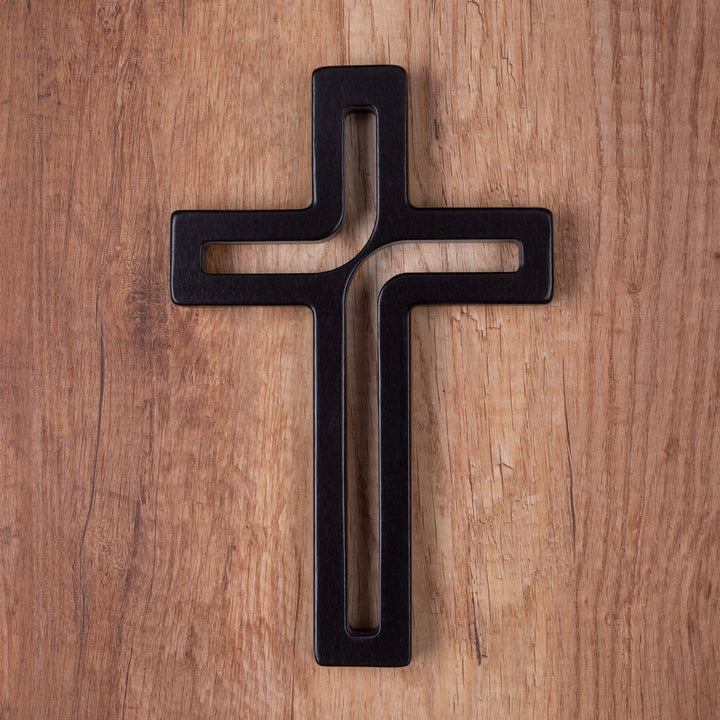 Cruz colgante de madera moderna negra 30x18x1,8 cm