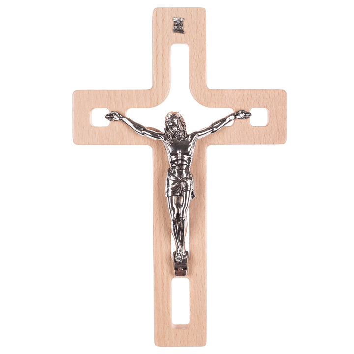 Luda Studio Cruz Pendurada em Madeira Cruz Moderna com Símbolo da Paixão (Natural, 30x18x1,8cm)