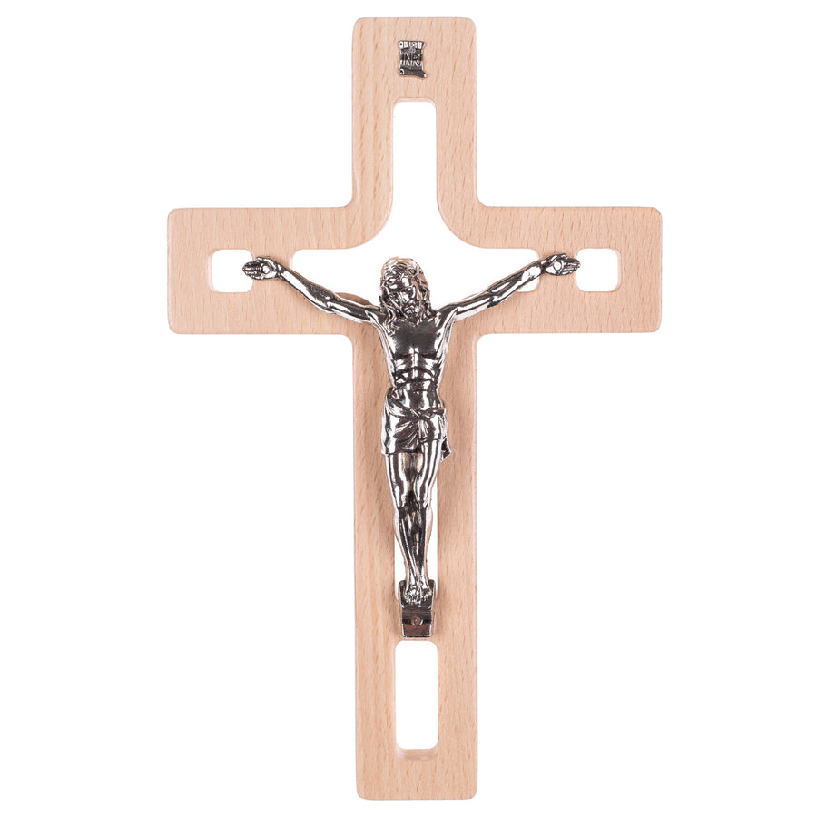 Luda Studio Cruz Pendurada em Madeira Cruz Moderna com Símbolo da Paixão (Natural, 30x18x1,8cm)
