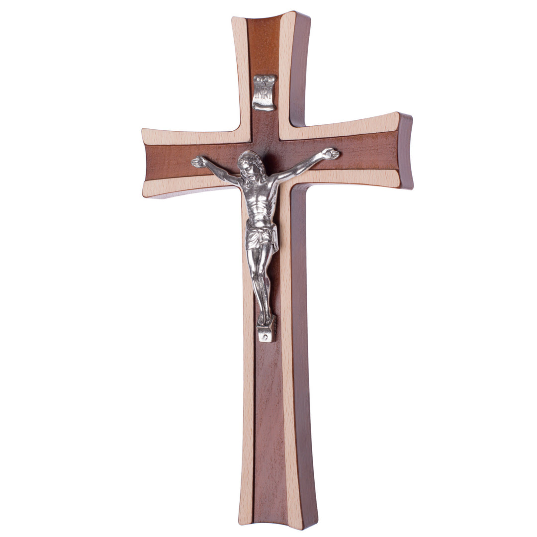 Cruz Colgante de Madera Bicolor Cruz de Pared con Símbolo de la Pasión (30x17x1,8cm)