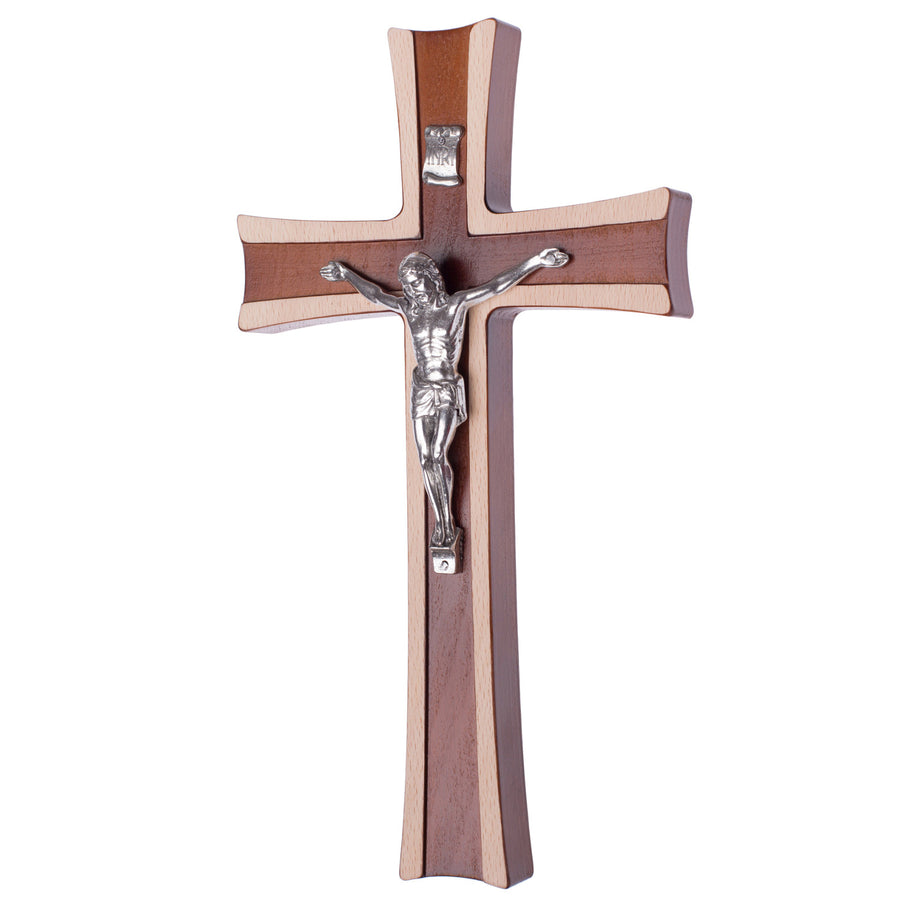 Cruz Colgante de Madera Bicolor Cruz de Pared con Símbolo de la Pasión (30x17x1,8cm)