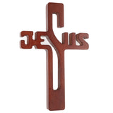 Cruz em madeira com inscrição JESUS, castanho, 22x14x1,6cm