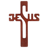 Cruz em madeira com inscrição JESUS, castanho, 22x14x1,6cm