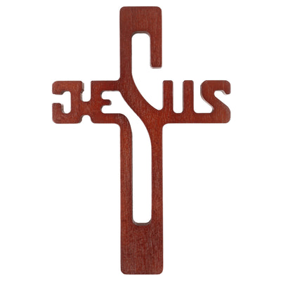Cruz em madeira com inscrição JESUS, castanho, 30x20x1,8cm