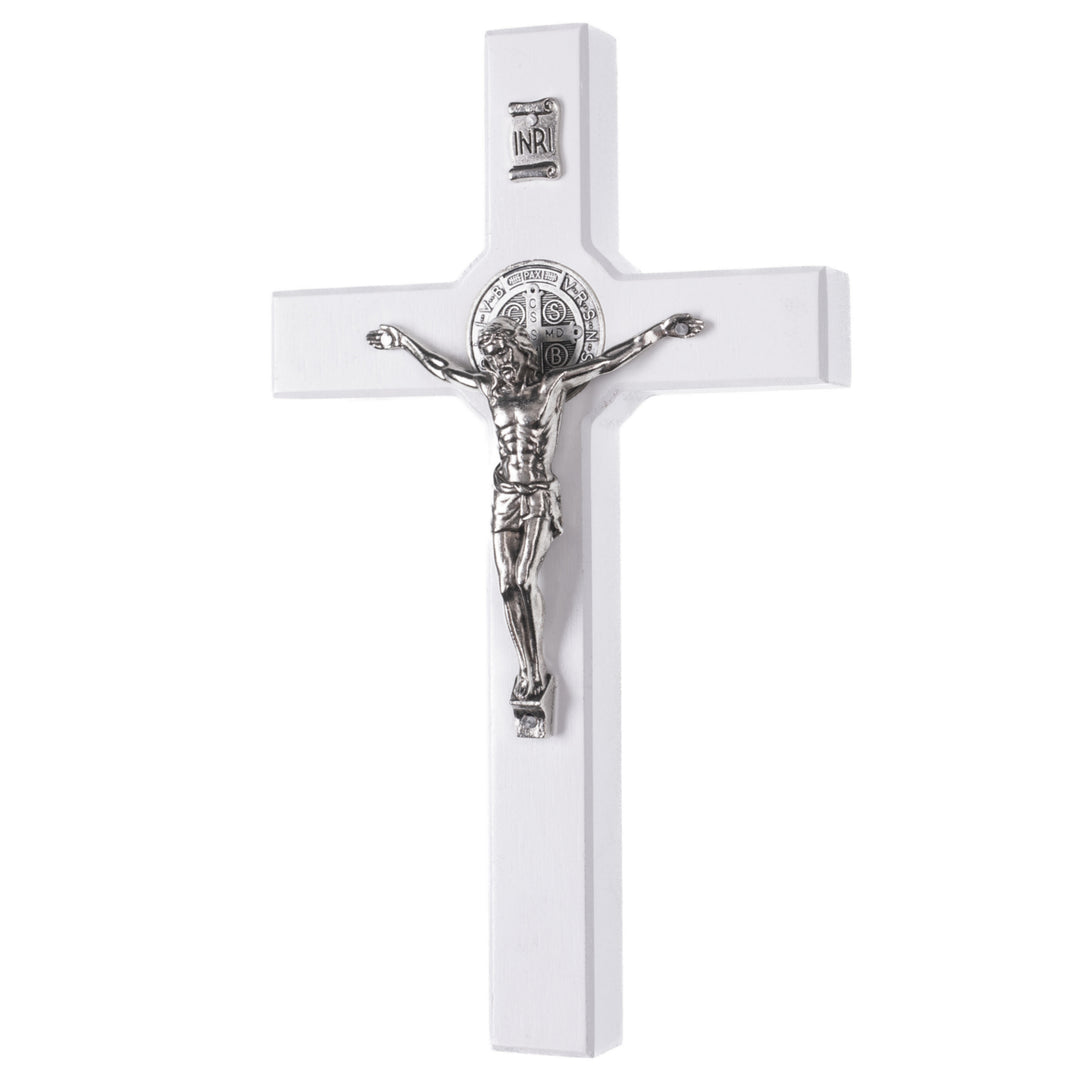 Cruz de madeira de São Bento Pendente Cruz com Símbolo da Paixão (Branco, 18x10x1,8cm)
